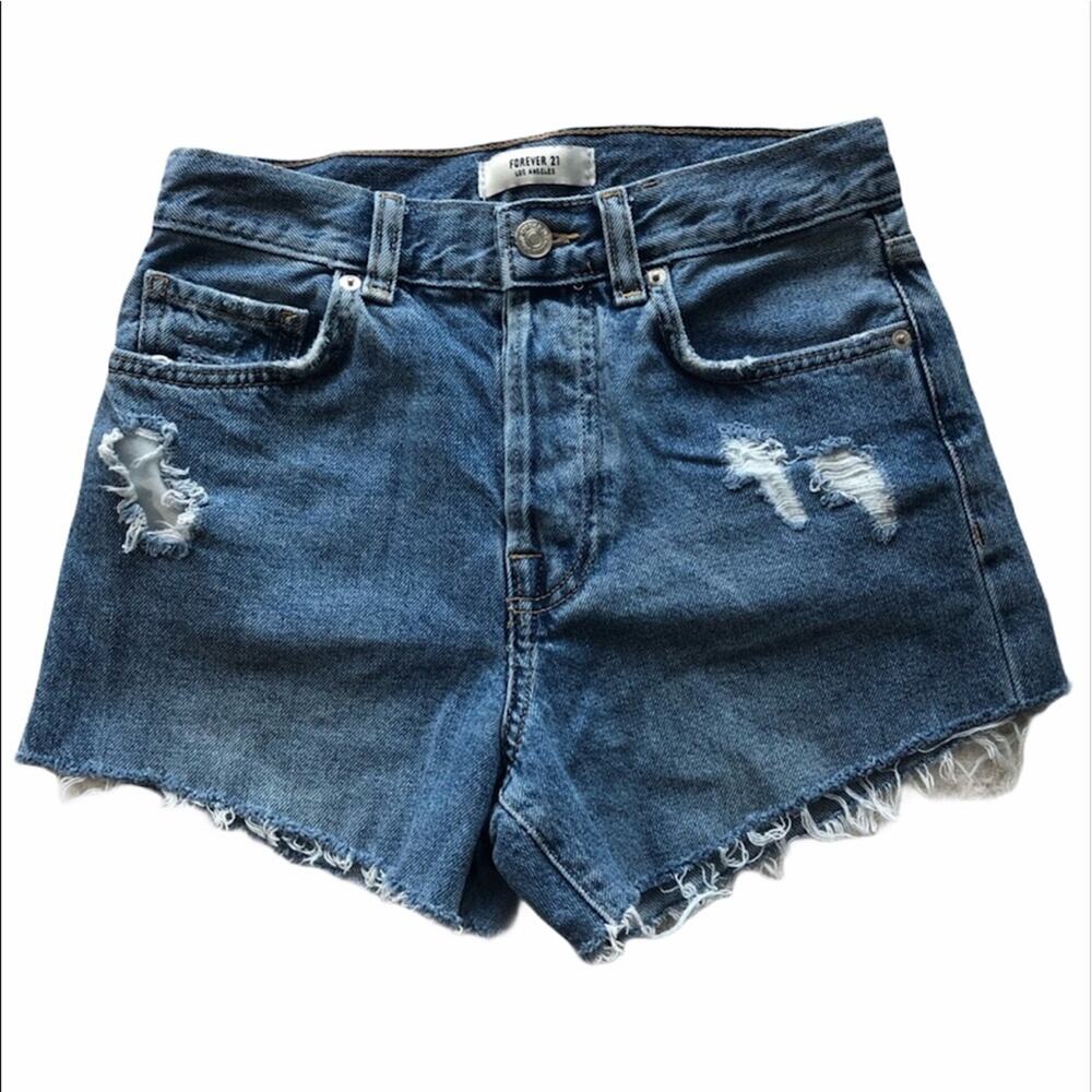 SPRING SALE! Forever 21 Distressed High Waisted Denim Shorts‎ Blue Size 24